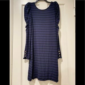 Juicy Couture Striped puff shoulder gold button bodycon dress L